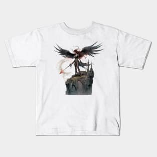 Wings of Destiny: Majestic Dark Angel of Fire Kids T-Shirt